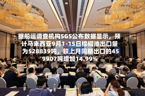 据船运调查机构SGS公布数据显示，预计马来西亚9月1-15日棕榈油出口量为528839吨，较上月同期出口的459907吨增加14.99%-第1张图片