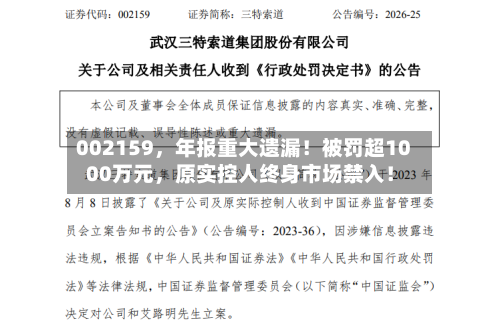 002159，年报重大遗漏！被罚超1000万元，原实控人终身市场禁入！-第3张图片