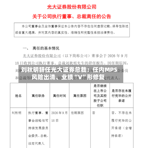 刘秋明辞任光大证券总裁：任内MPS风险出清、业绩“V”形修复-第1张图片